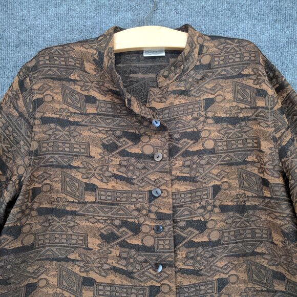 Chico's Design Womens Top Button Up Shirt Actual 24W 32L Embroidered Brown Black - Picture 7 of 12